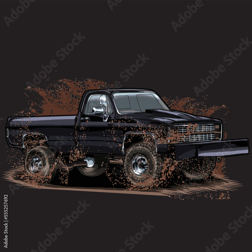 pulling truck isolated on black background for poster, t-shirt print, business element, social media content, blog, sticker, vlog, and card. vector illustration.