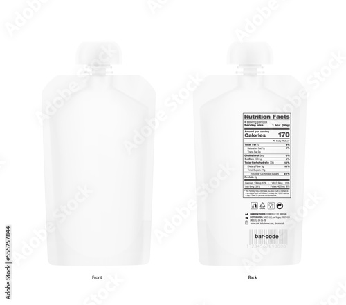Pouch bag with round cap mockup. Front and back view. Vector illustration isolated on white background. Can be use for template your design, presentation, promo, ad. EPS10.	