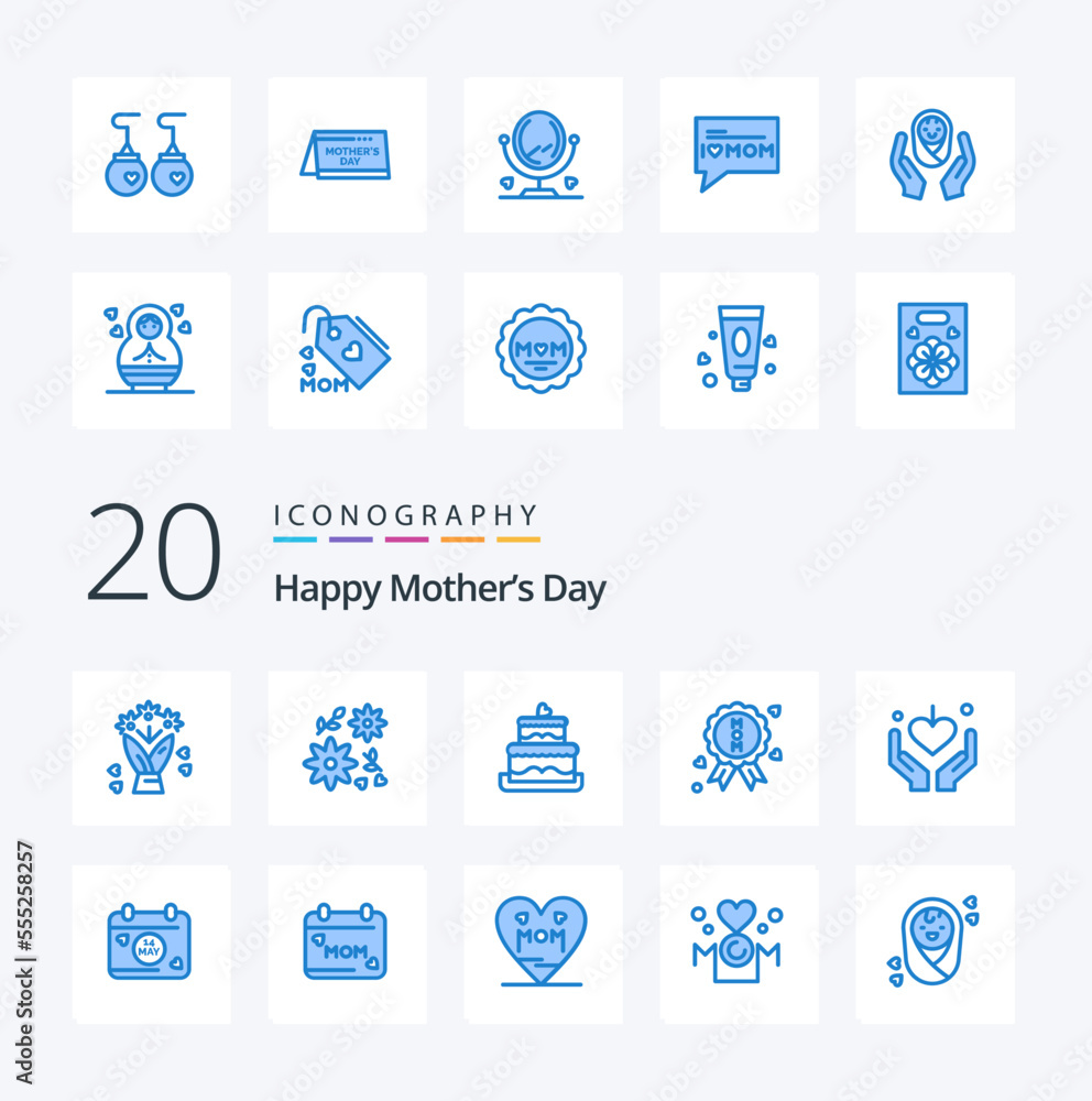 20 Happy Mothers Day Blue Color icon Pack like day day quality date mother