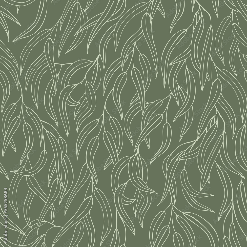 Fototapeta premium Eucalyptus branches with leaves seamless vector pattern, texture