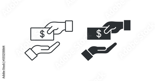Giving money icon. Payment illustration symbol. Sign hand and dollar vector desing. photo