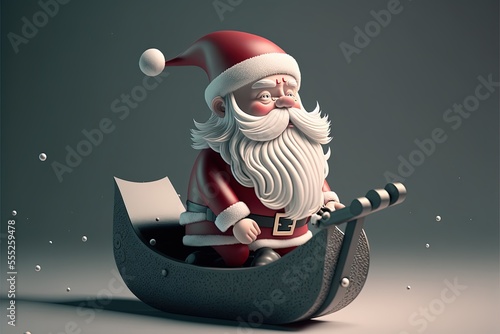 Santa in boat on isolated background. 3d illustration.
