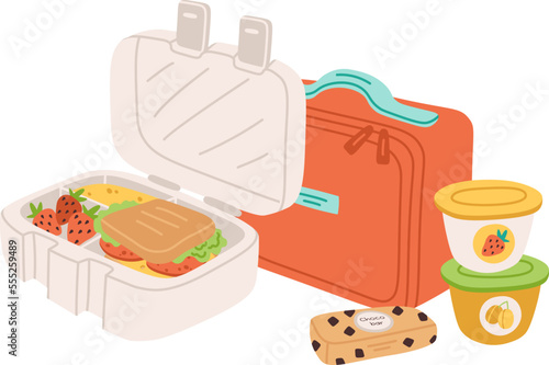 School lunch box flat icon Balanced nutrition Sandwich and puree