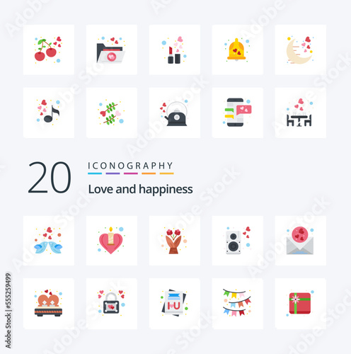 20 Love Flat Color icon Pack like love speaker romance music heart