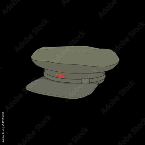 Military cap vector illustration isolated on black background. Military cap vector for coloring book.