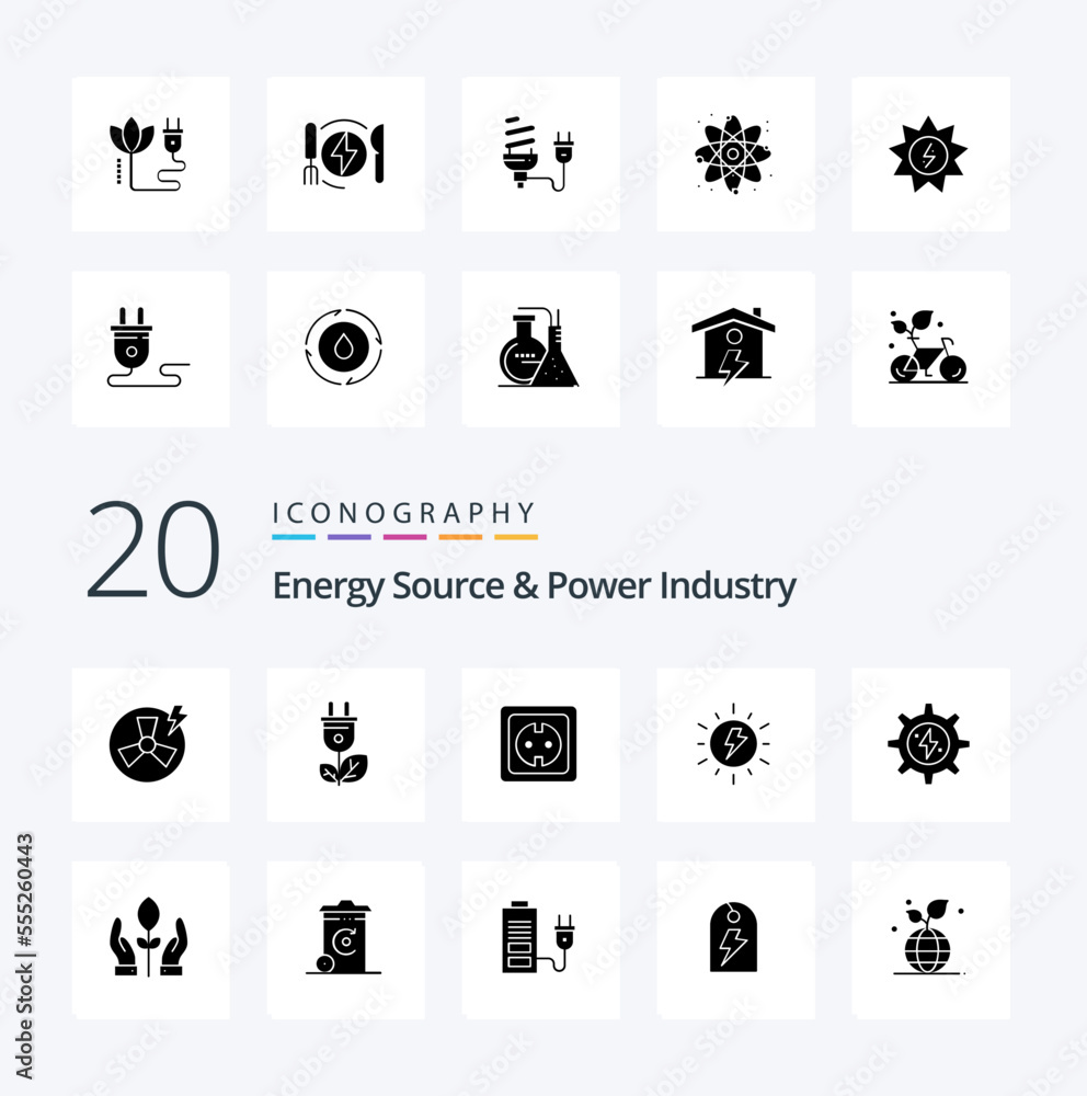 20 Energy Source And Power Industry Solid Glyph icon Pack like charg solar electrical socket