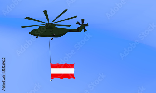 Helicopter flies with the flag of Austria, the flag of Austria in the sky. National holiday. vector illustration eps10