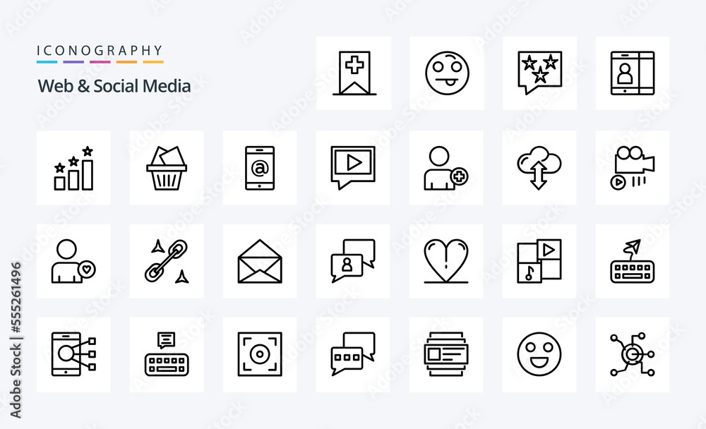 25 Web And Social Media Line icon pack
