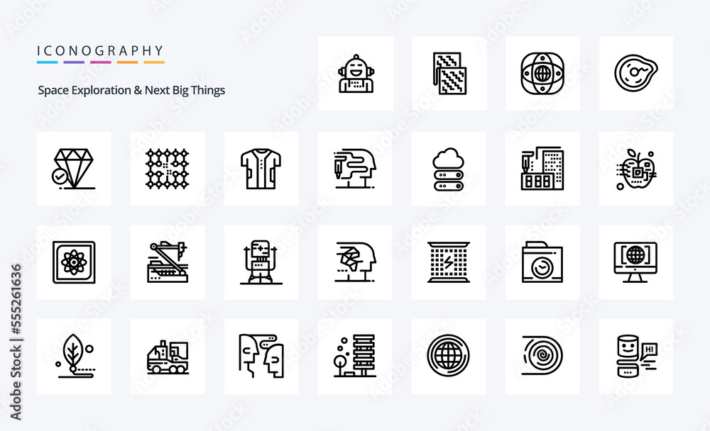 25 Space Exploration And Next Big Things Line icon pack