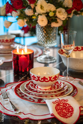 luxury designed christmas dinner table with candles