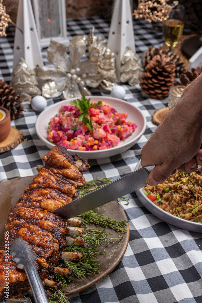 Mesa de navidad, año nuevo o acción de gracias. Mesa de navidad, año nuevo o acción de gracias.