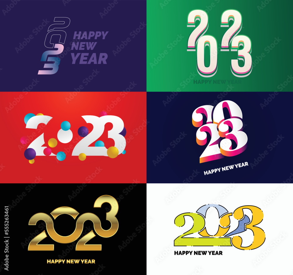 Big Collection of 2023 Happy New Year symbols Cover of business diary for 2023 with wishes