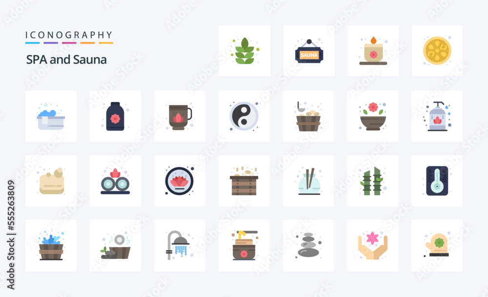 25 Sauna Flat color icon pack