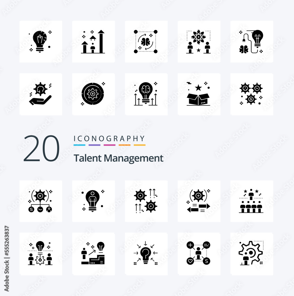 20 Talent Management Solid Glyph icon Pack like arrow setting man arrow cog