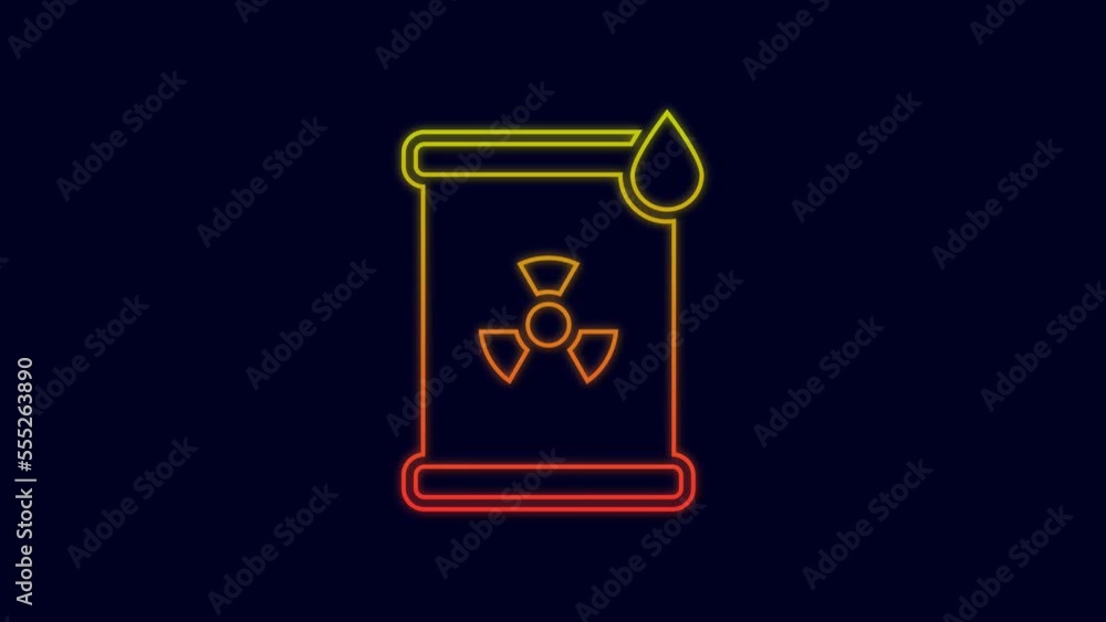 Glowing neon line Radioactive waste in barrel icon isolated on blue background. Toxic refuse keg. Radioactive garbage emissions, environmental pollution. 4K Video motion graphic animation Glowing neon line Radioactive waste in barrel icon isolated on blue background. Toxic refuse keg. Radioactive garbage emissions, environmental pollution. 4K Video motion graphic animation