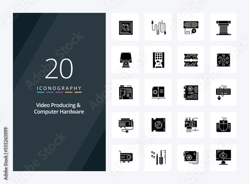 20 Video Producing And Computer Hardware Solid Glyph icon for presentation photo
