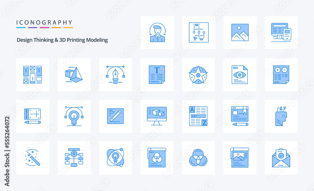 25 Design Thinking And D Printing Modeling Blue icon pack
