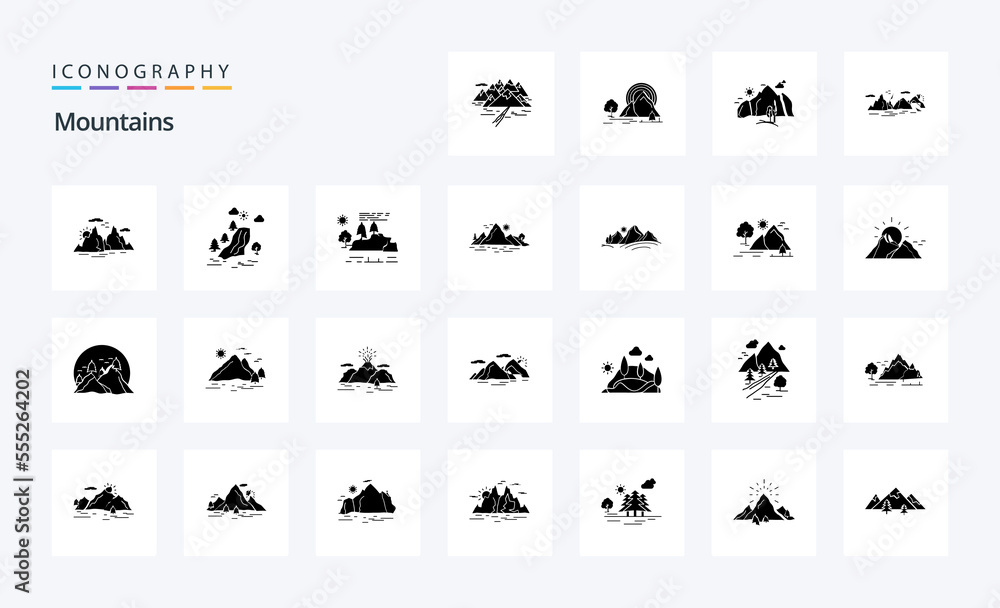 25 Mountains Solid Glyph icon pack