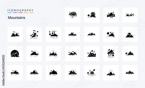 25 Mountains Solid Glyph icon pack