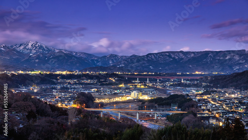 Overlooking Japan city at blue hour