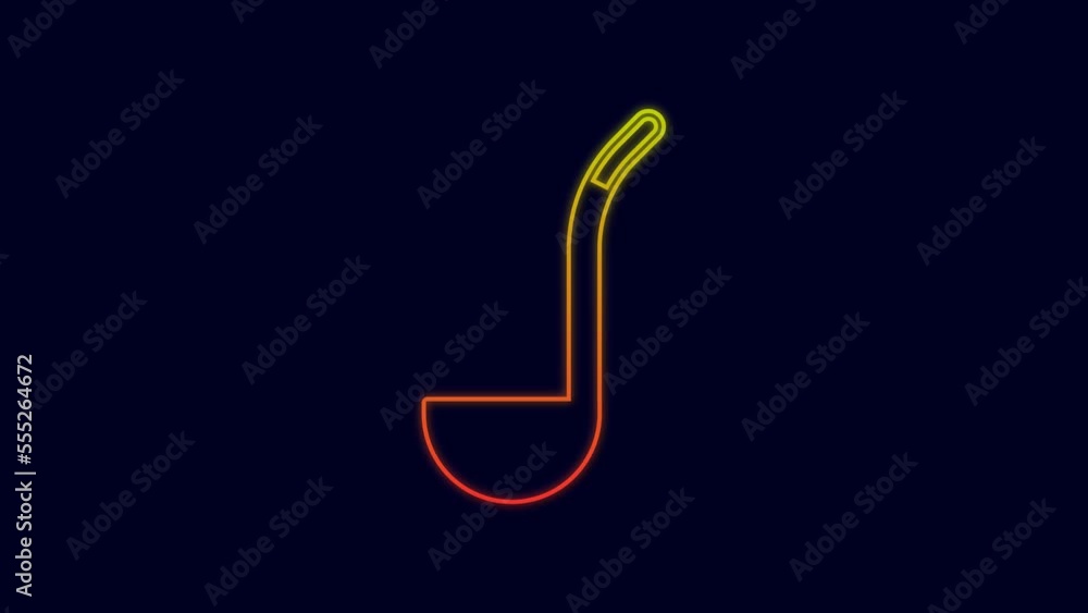 Glowing neon line Kitchen ladle icon isolated on blue background. Cooking utensil. Cutlery spoon sign. 4K Video motion graphic animation Glowing neon line Kitchen ladle icon isolated on blue background. Cooking utensil. Cutlery spoon sign. 4K Video motion graphic animation
