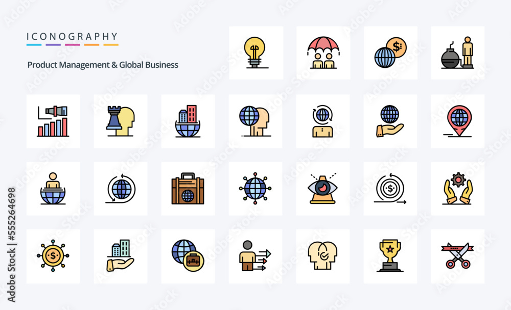 Obraz premium 25 Product Managment And Global Business Line Filled Style icon pack