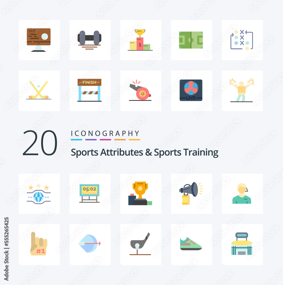 20 Sports Atributes And Sports Training Flat Color icon Pack like bowl gym football fitness stream