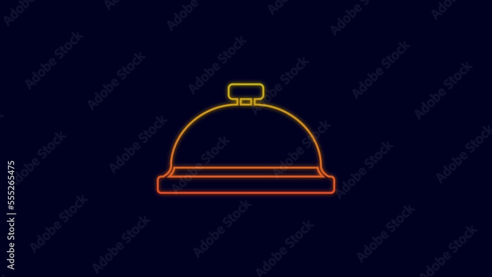 Glowing neon line Covered with a tray of food icon isolated on blue background. Tray and lid sign. Restaurant cloche with lid. 4K Video motion graphic animation Glowing neon line Covered with a tray of food icon isolated on blue background. Tray and lid sign. Restaurant cloche with lid. 4K Video motion graphic animation