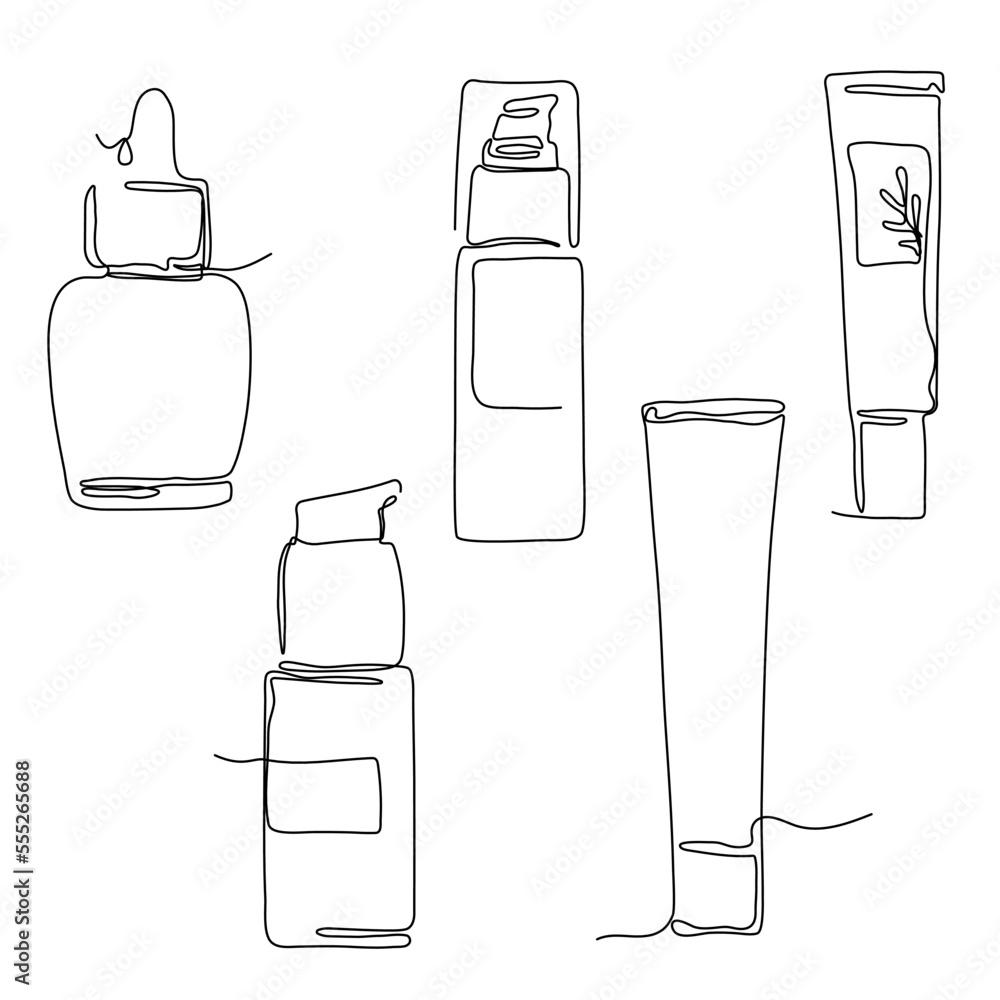 Skin care vector set. Skin care single line illustrations. Skin serum