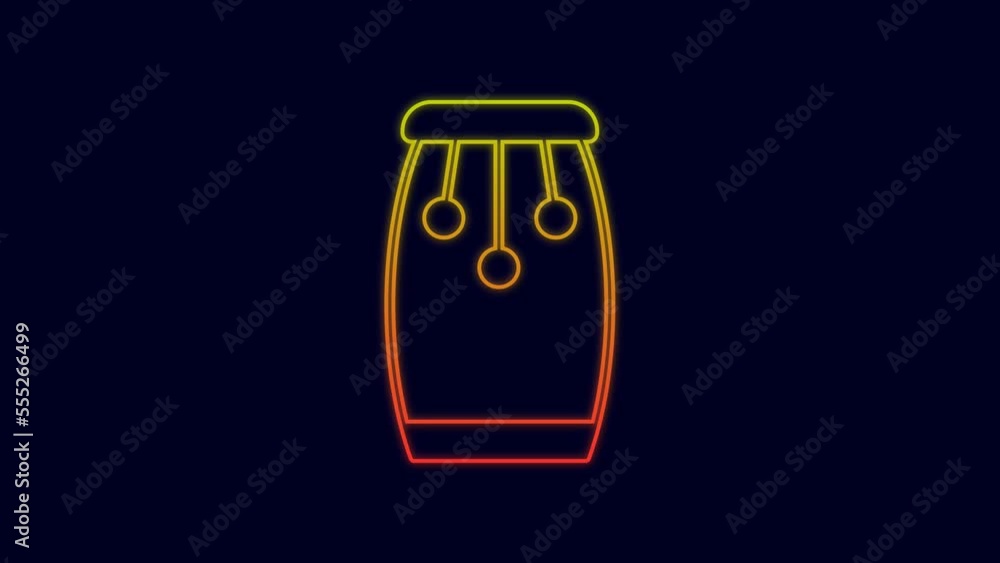 Glowing neon line Conga drums icon isolated on blue background. Musical instrument. 4K Video motion graphic animation Glowing neon line Conga drums icon isolated on blue background. Musical instrument. 4K Video motion graphic animation