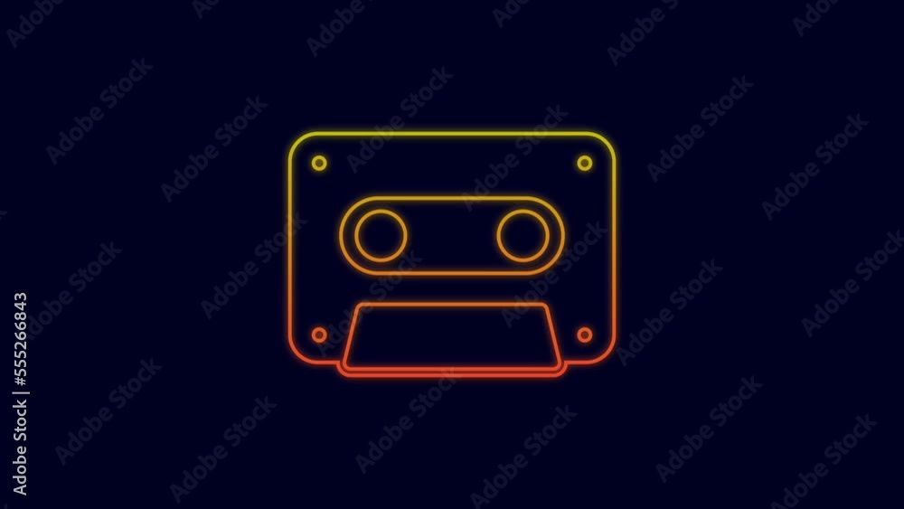 Glowing neon line Retro audio cassette tape icon isolated on blue background. 4K Video motion graphic animation Glowing neon line Retro audio cassette tape icon isolated on blue background. 4K Video motion graphic animation