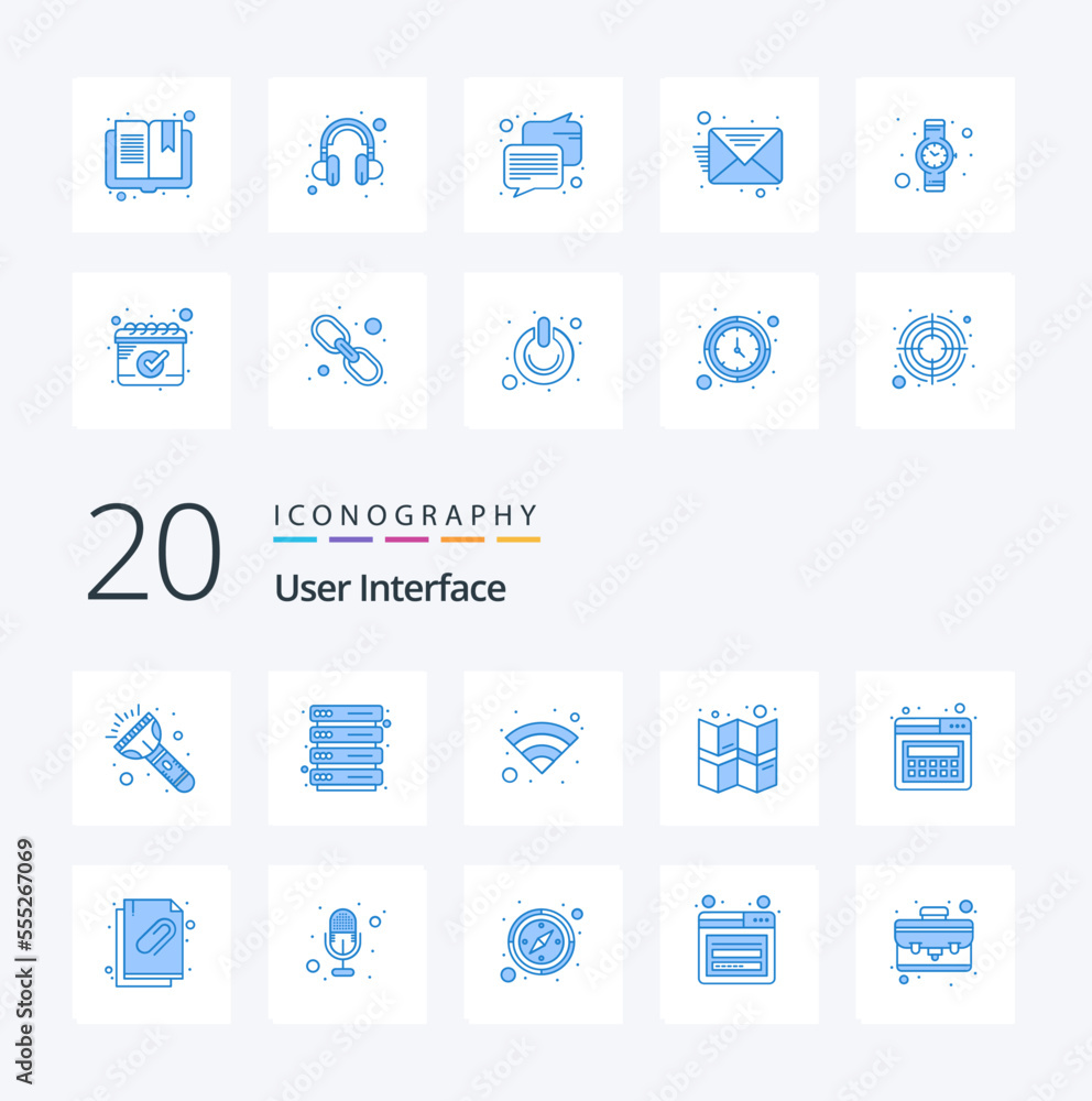 20 User Interface Blue Color icon Pack like document attached document wireless web landing