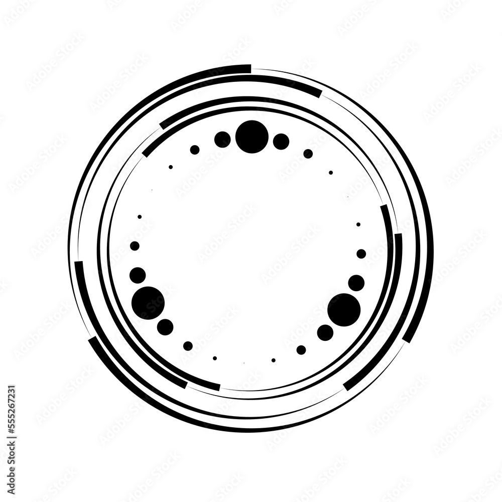 Black speed lines and dots in rounded form. Vector illustration. Trendy ...