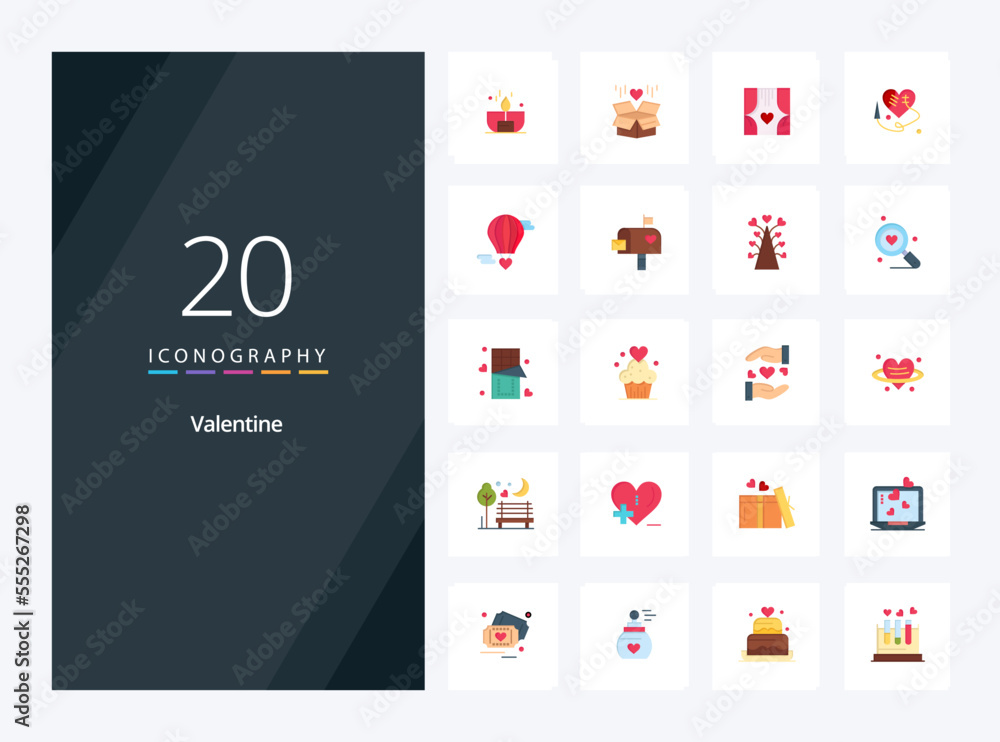 20 Valentine Flat Color icon for presentation