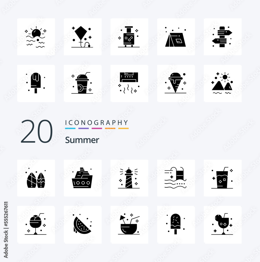 20 Summer Solid Glyph icon Pack like summer holiday ship water ocean