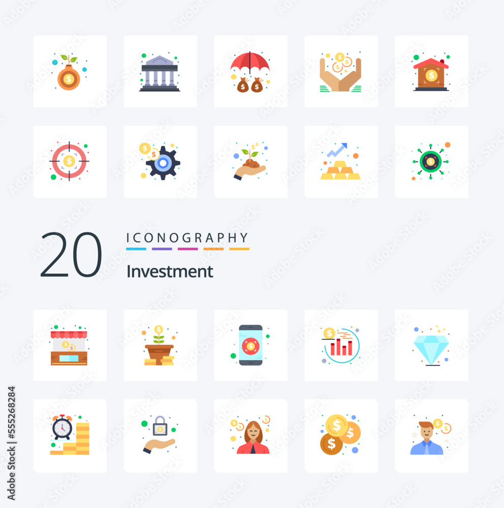 20 Investment Flat Color icon Pack like business gem banking diamond return