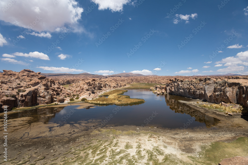 beautiful landscape with lake, mountains, sky with clouds in the day, rural area and tourist destination, nature wallpaper