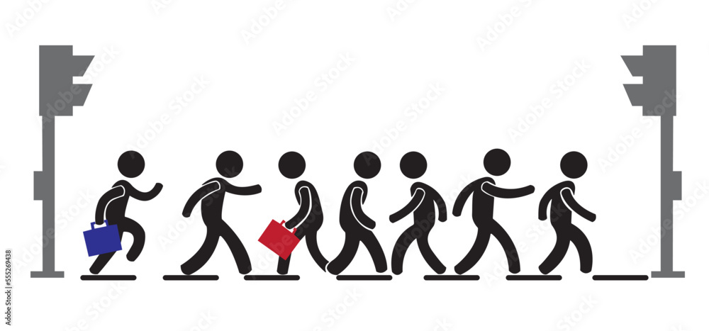 The walking people on the pedestrian crossing The walking people on the pedestrian crossing