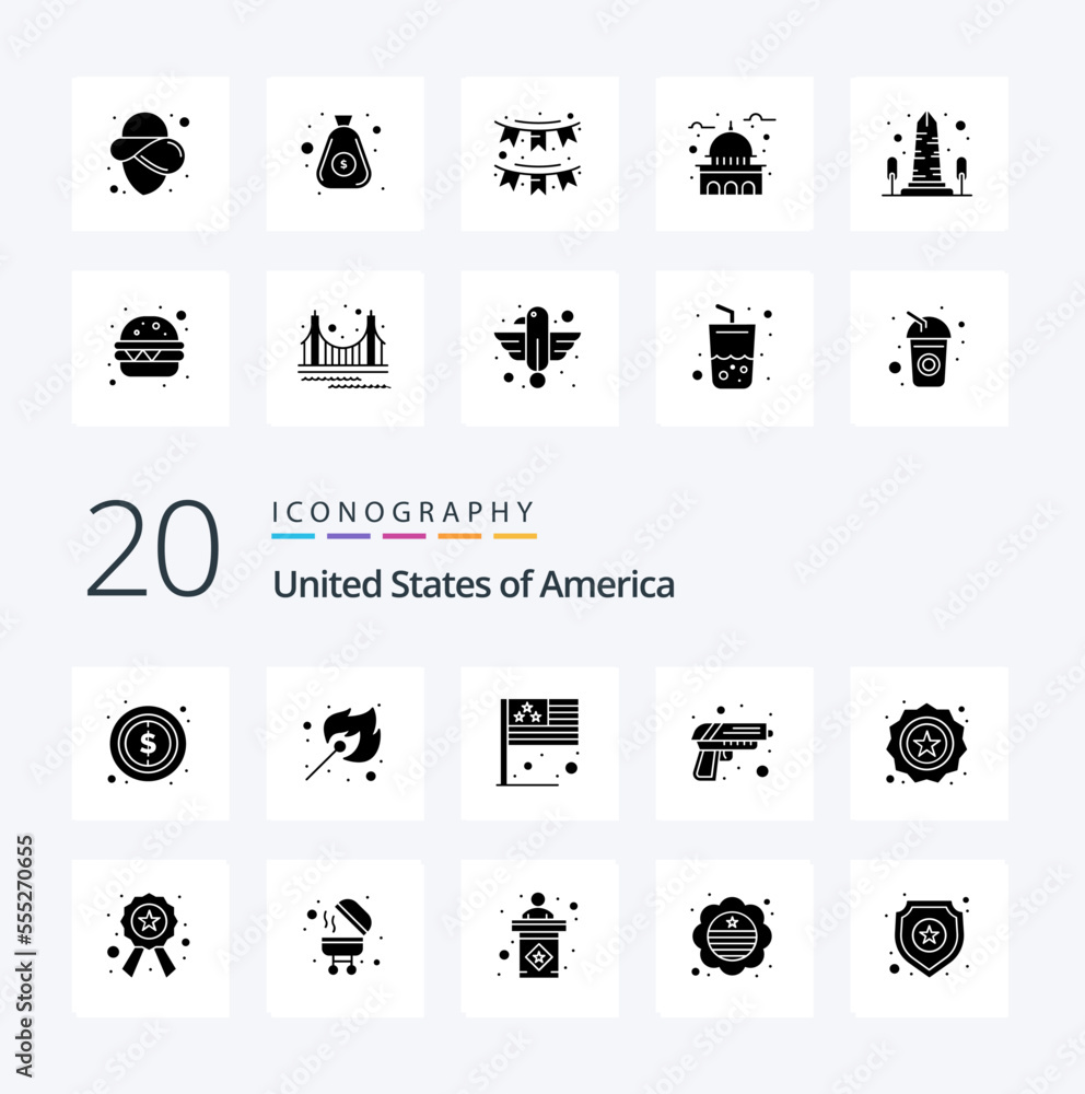 20 Usa Solid Glyph icon Pack like security weapon day army gun