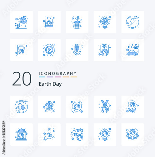 20 Earth Day Blue Color icon Pack like flower badge care ribbon environmental protection