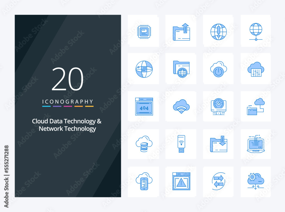 20 Cloud Data Technology And Network Technology Blue Color icon for presentation