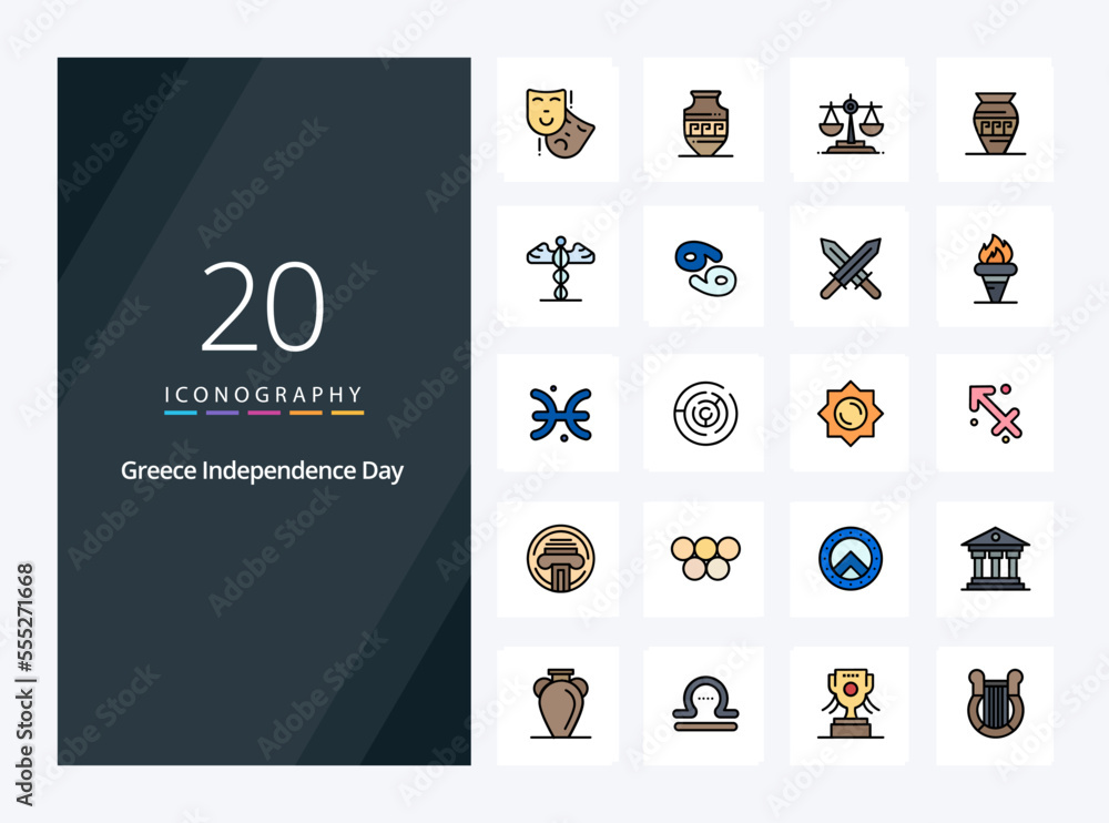 20 Greece Independence Day line Filled icon for presentation