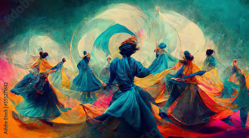 Men Sufi dance , Created with Generative AI technology photo