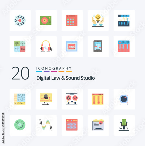 20 Digital Law And Sound Studio Flat Color icon Pack like hardware control lock console recorder © Muhammad