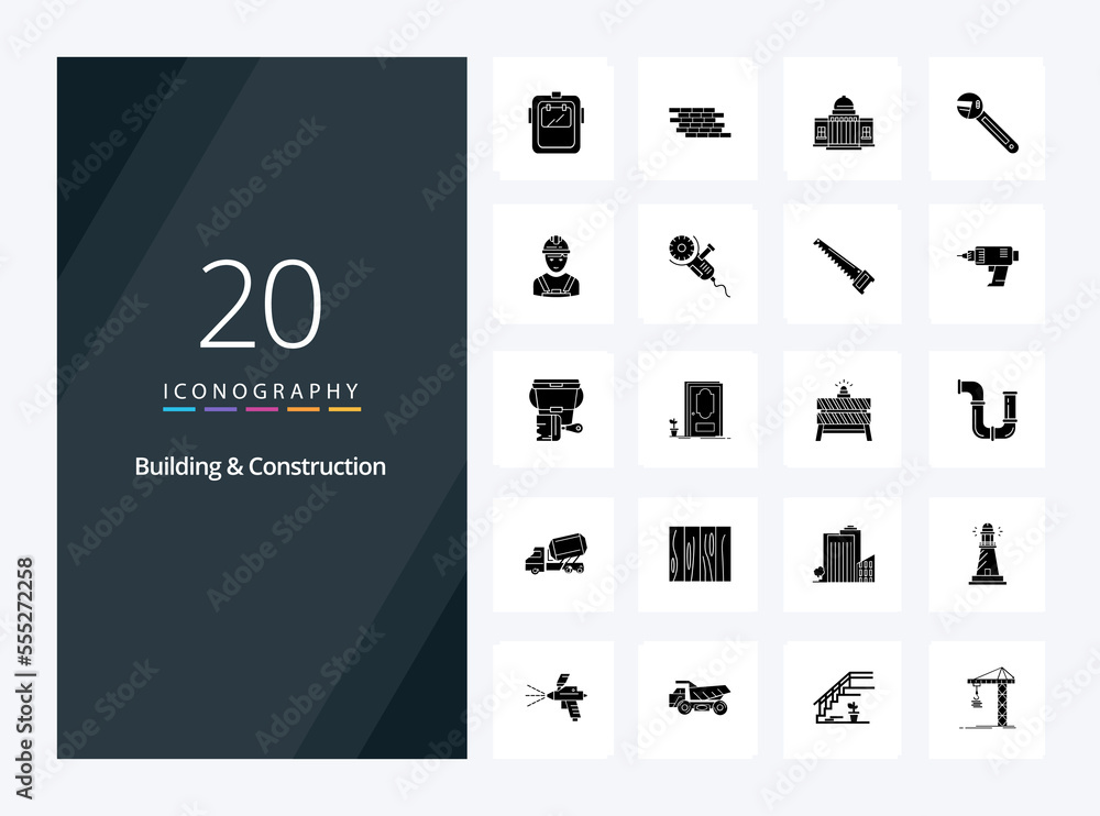 20 Building And Construction Solid Glyph icon for presentation
