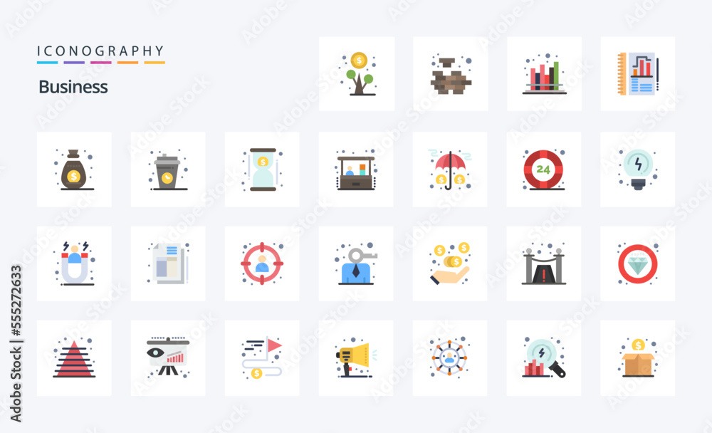 25 Business Flat color icon pack - obrazy, fototapety, plakaty 