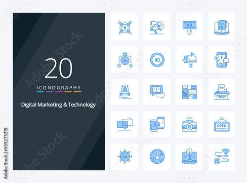 20 Digital Marketing And Technology Blue Color icon for presentation