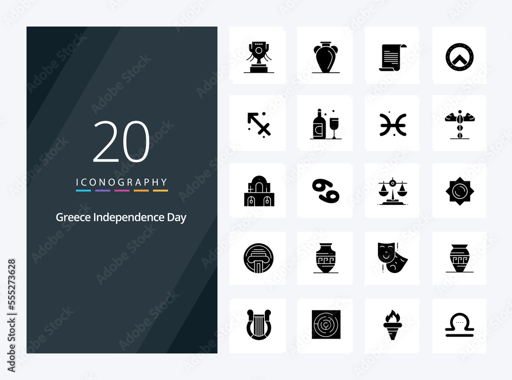 20 Greece Independence Day Solid Glyph icon for presentation