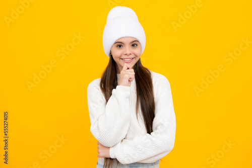 Beautiful teen girl student. Portrait of teenager school girl on isolated background. Clever schoolgirl, nerd smart child.