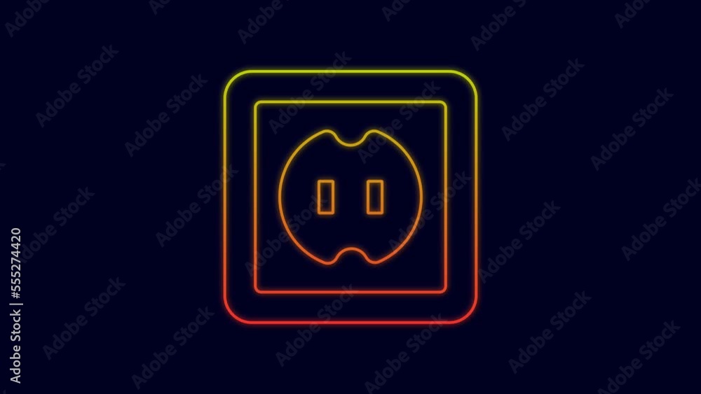 Glowing neon line Electrical outlet icon isolated on blue background. Power socket. Rosette symbol. 4K Video motion graphic animation Glowing neon line Electrical outlet icon isolated on blue background. Power socket. Rosette symbol. 4K Video motion graphic animation